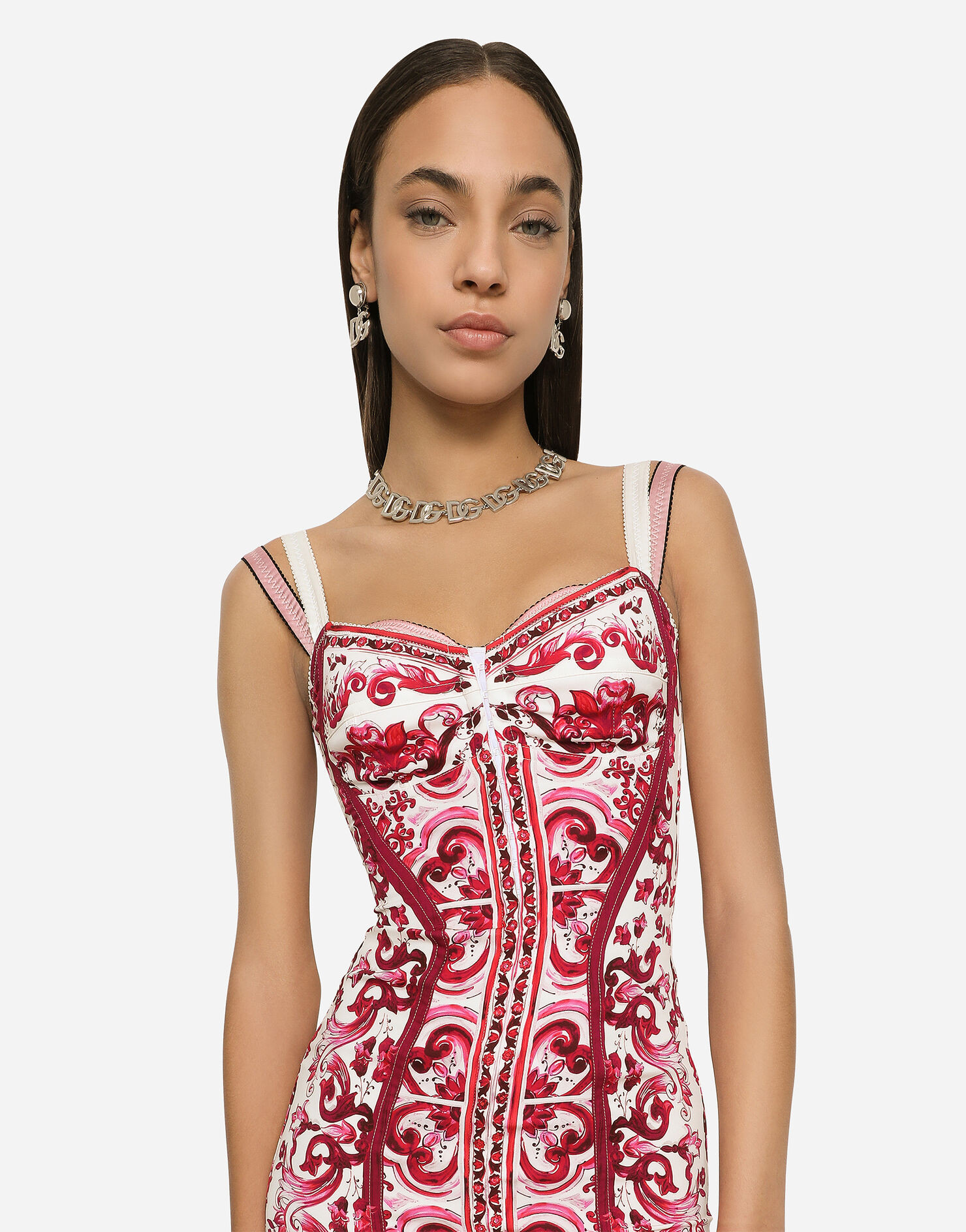 Majolica-print charmeuse bustier dress | Dolce & Gabbana US