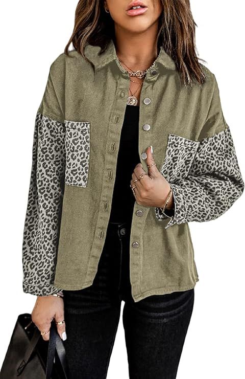 Sidefeel Women Long Sleeve Button Denim Jacket Distressed Ripped Jean Coat | Amazon (US)