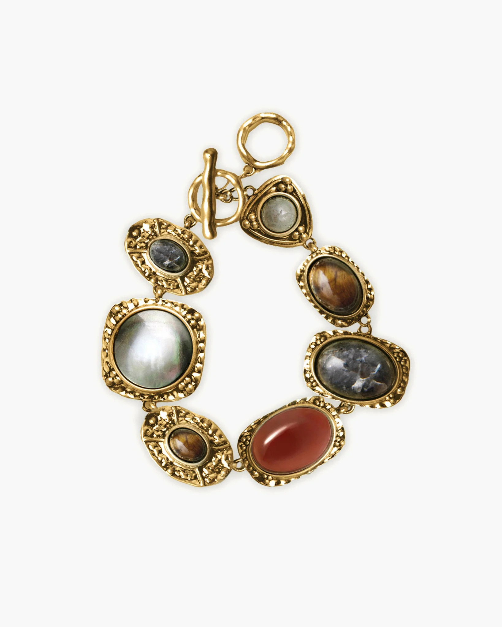 Athena Bracelet in Gold | Natural Stones & Hammered Texture | en route | en route jewelry