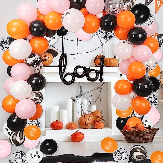 121 Pack Halloween Balloon Garland Arch Kit, Boo Foil Balloons and Black Pink Orange Eyeball Late... | Amazon (US)