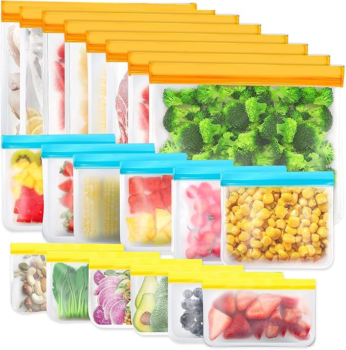 Reusable Storage Bags, 20 Pack BPA Free PEVA Resuable Freezer Bags, Reusable Gallon Bags, Reusabl... | Amazon (US)