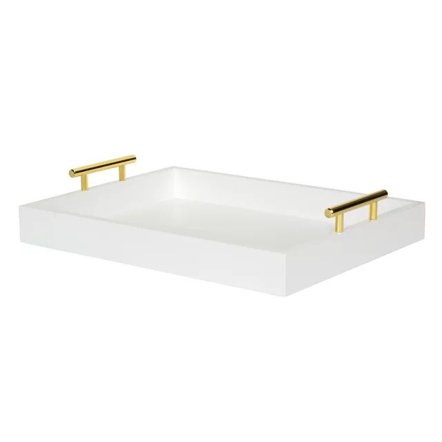 Kate and Laurel Lipton Decorative Tray with Polished Metal Handles, White and Gold | Walmart (US)