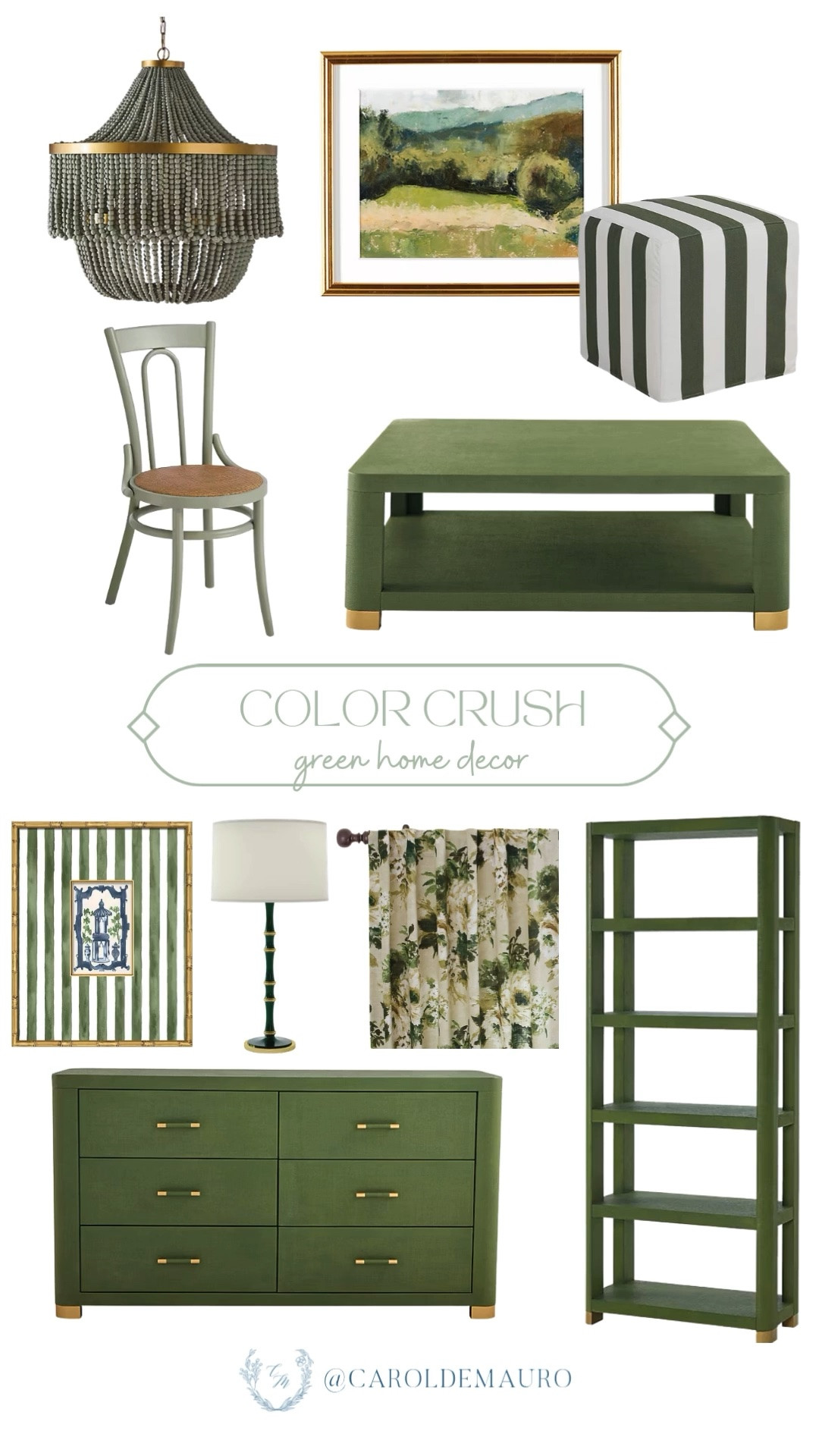 Going all in on green this season and I have zero regrets — the velvet coffee table, beaded chandelier, and dresser with brass pulls are such a good combination. Every piece in this roundup leans into that rich, saturated tone perfectly.

green home decor, color crush, velvet furniture, green dresser, maximalist decor, jewel tone home

#LTKHome
