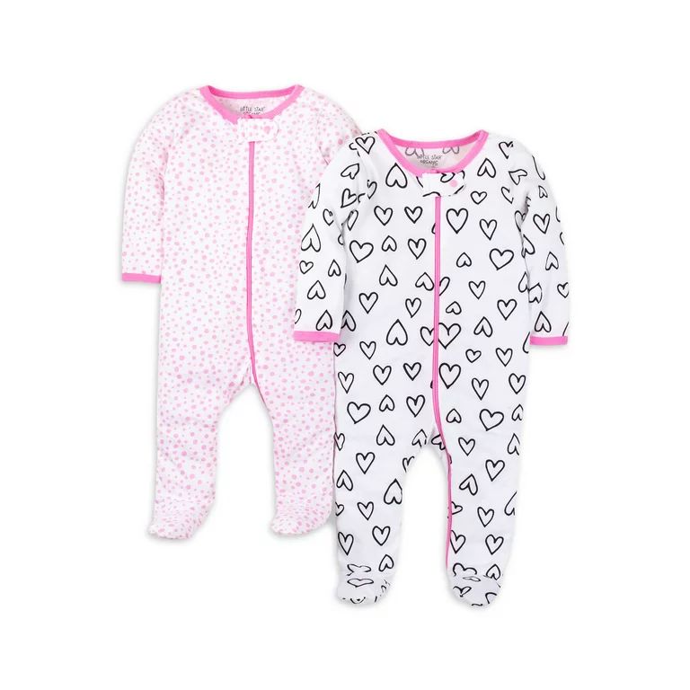 Little Star Super Combed Natural Cotton Baby Girls Sleep n Play, 2Pk | Walmart (US)