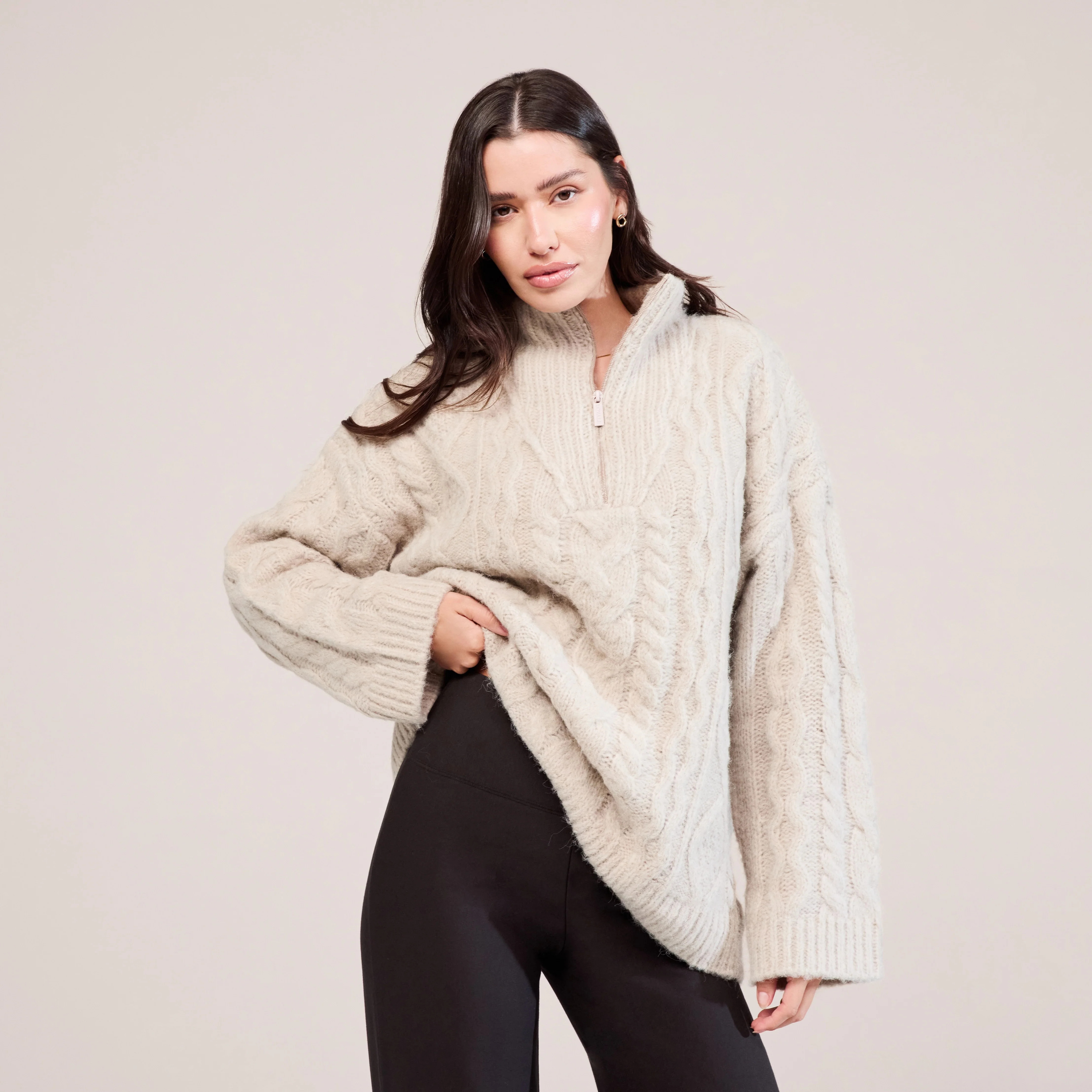 Cable Knit 1/4 Zip Jumper | Beige | LOVALL