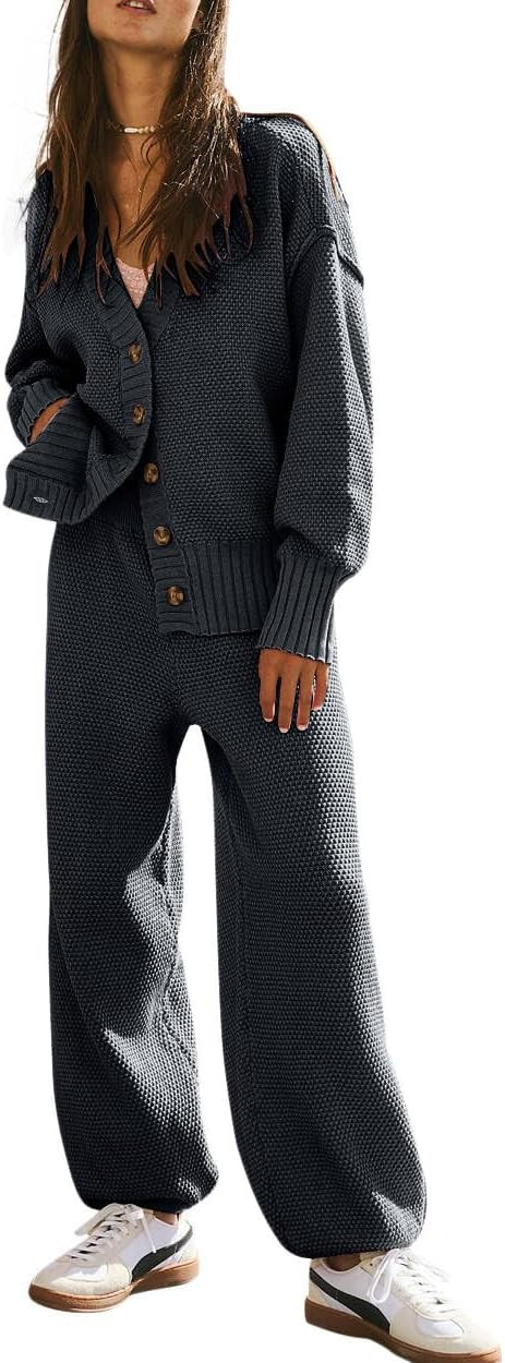 LANSGELING Women's 2 lounge Knit Sweater Sets Trendy Outfits Oversized Slouchy Hailee Cardi Cozy | Amazon (US)