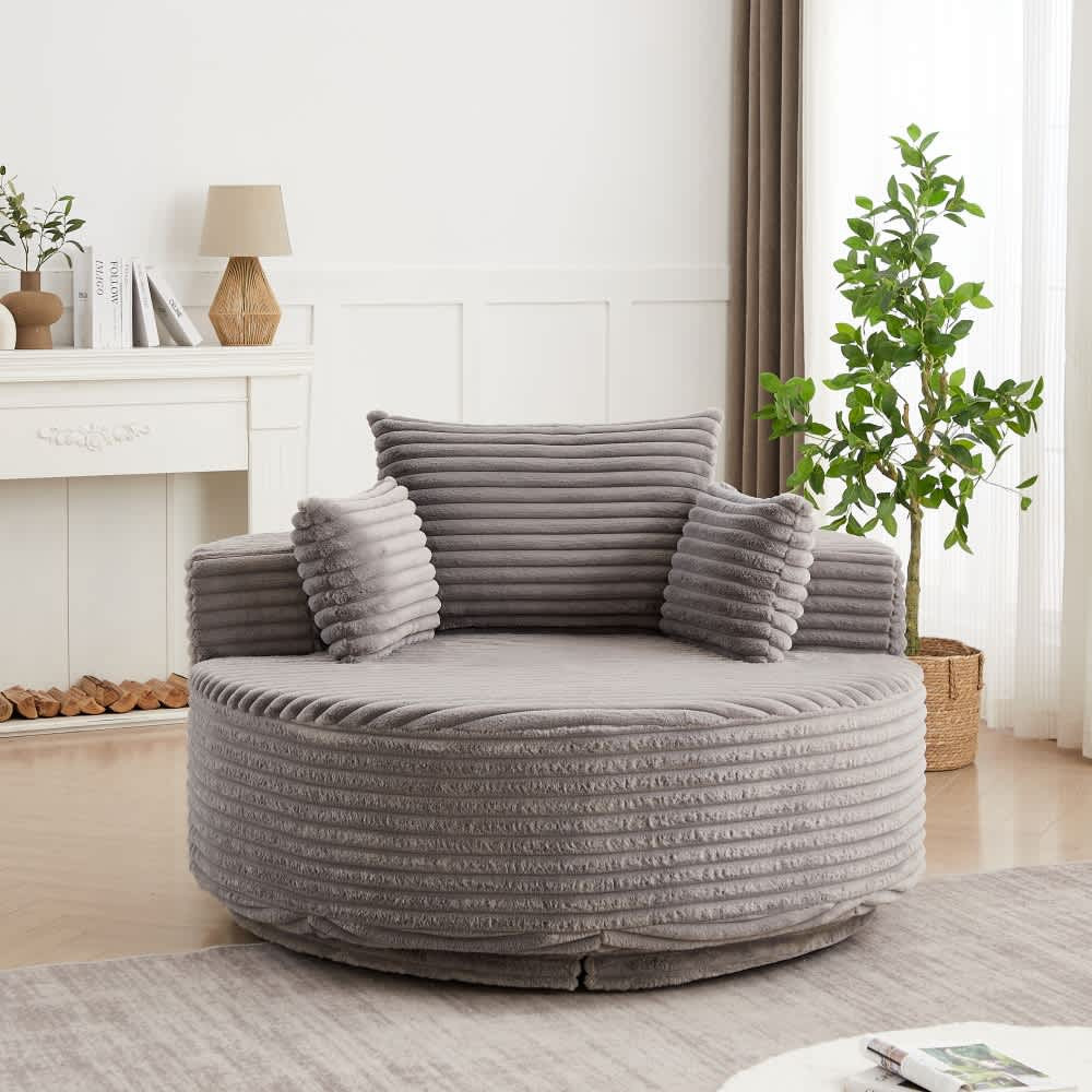 Coolbibila 55 Inch Modern Gray Corduroy 360 Degree Swivel Chair Round Barrel Sleeper Sofa with Headrest Pillow one_size | DARCY-SOFA-GRAY | Lowe's