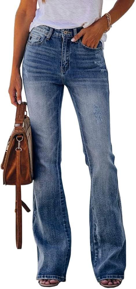 Koinshha Womens High Waisted Jeans Flare Stretch Boyfriend Bootcut Casual Denim Pants | Amazon (US)