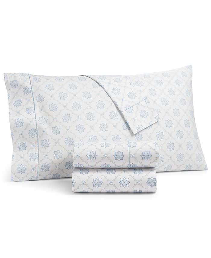 Martha Stewart Collection Printed Egyptian Cotton Percale 400 Thread Count 4 Pc. Sheet Set, Queen... | Macys (US)