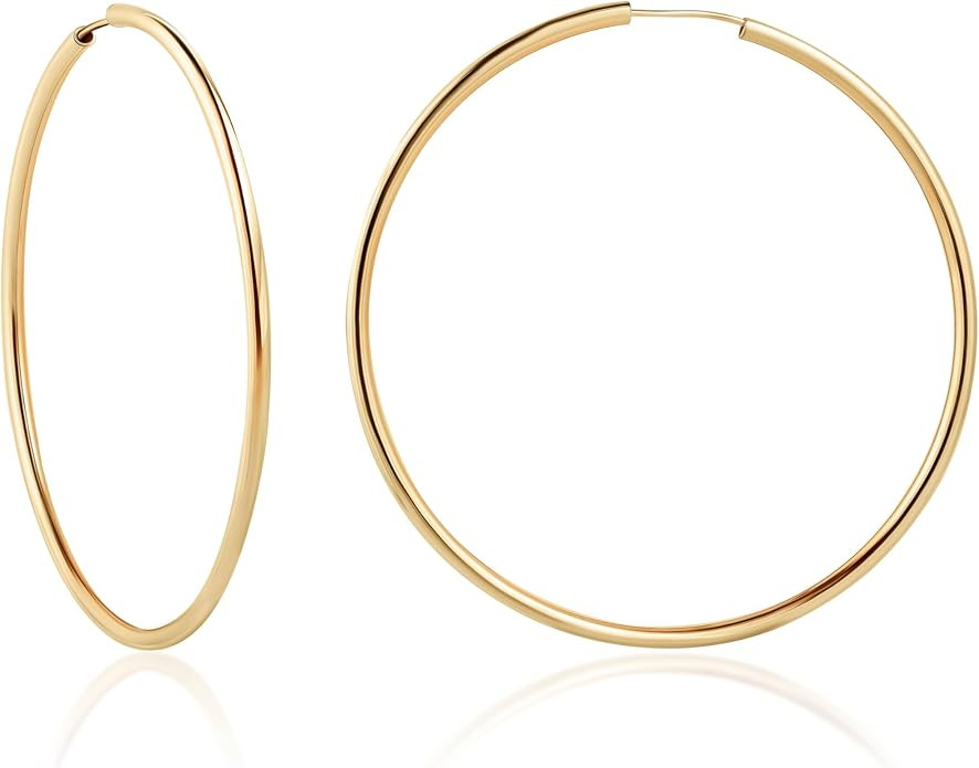 Barzel 18K Gold Plated Endless Hoop Earrings, 3mm Thick, Varying Sizes 40-70mm, High Polish Finis... | Amazon (US)