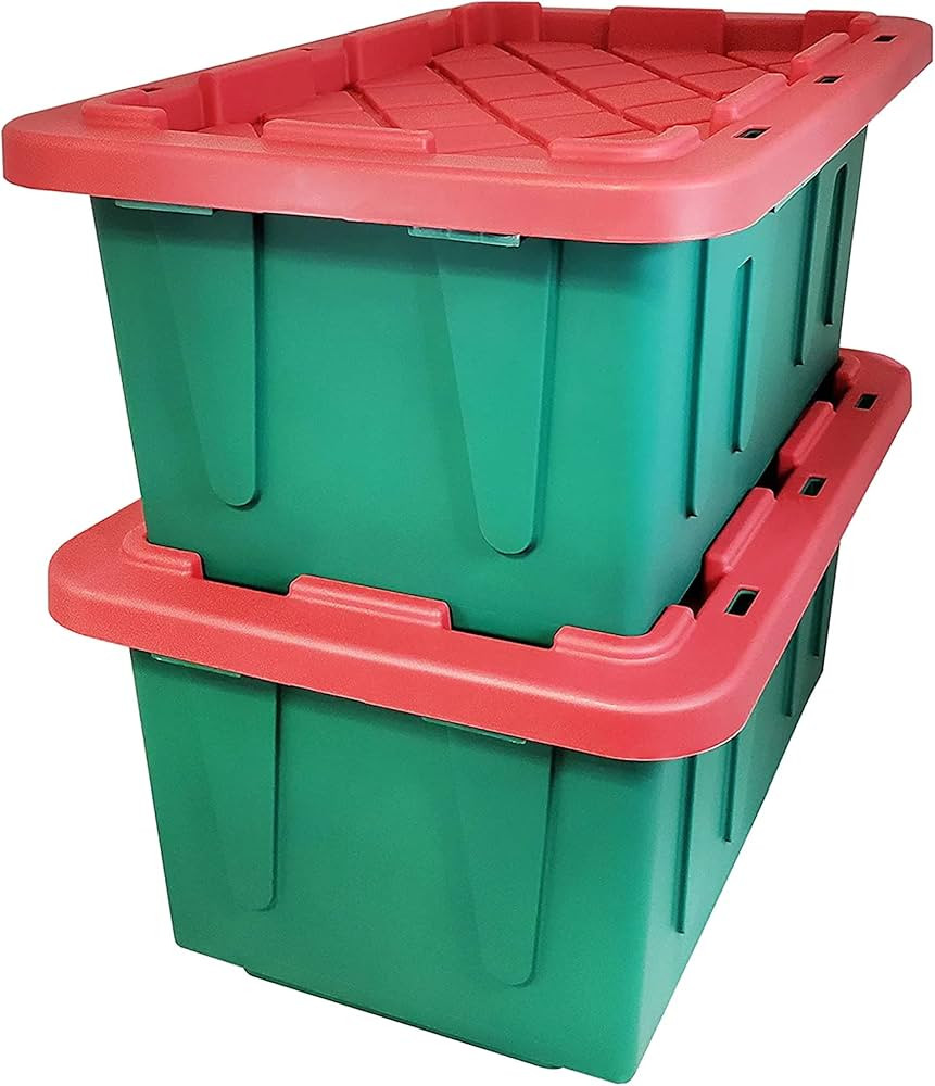 Durabilt Heavy Duty 27 Gallon Storage | 2 Pack Holiday Colorway | Stackable Totes with Secure Sna... | Amazon (US)