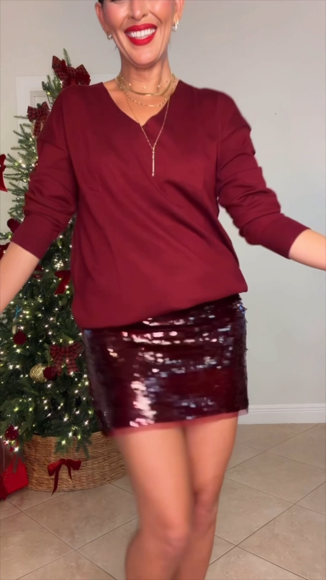 🎁All details and sizing⬇️
Size S in the skort, has stretch. 
Size M in the sweater.
Size 6 in blazer.
Shoes are tts. 💋 color is Ruby woo.
Holiday season, sparkle, party outfits, new years outfit .
I’m 5’7” about 130 pounds size S

#LTKFindsUnder50 #LTKGiftGuide #LTKHoliday