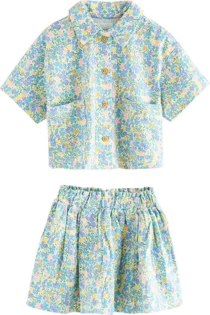 NEXT Kids' Short Sleeve Cotton Button-Up Shirt & Skirt Set | Nordstrom | Nordstrom