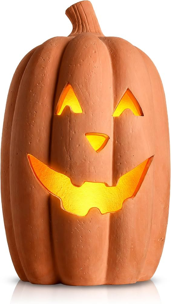 Halloween Pumpkin Lighted Jack O Lantern Pottery Porch Decorations (Large) | Amazon (US)