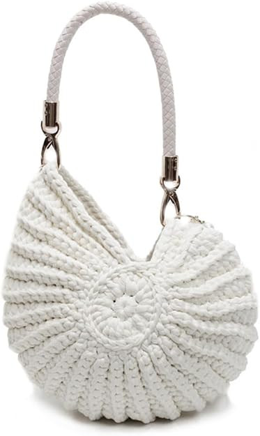 Handmade Crochet Seashell Purse with Pearl Chain Summer Woven Handbag Small Shell Crossbody Beach... | Amazon (US)