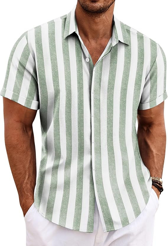COOFANDY Men's Linen Shirts Short Sleeve Casual Shirts Button Down Shirt for Men Beach Summer Wed... | Amazon (US)