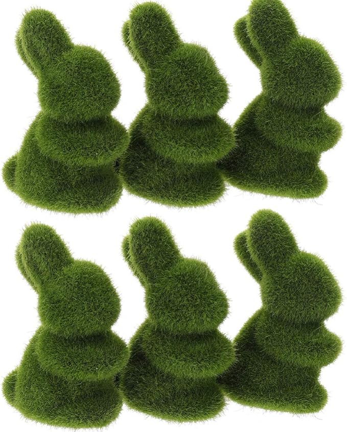 6Pcs Easter Bunny Figurine, Mini Furry Flocked Rabbit Statue Green Standing Rabbit Sculpture Bunn... | Amazon (US)