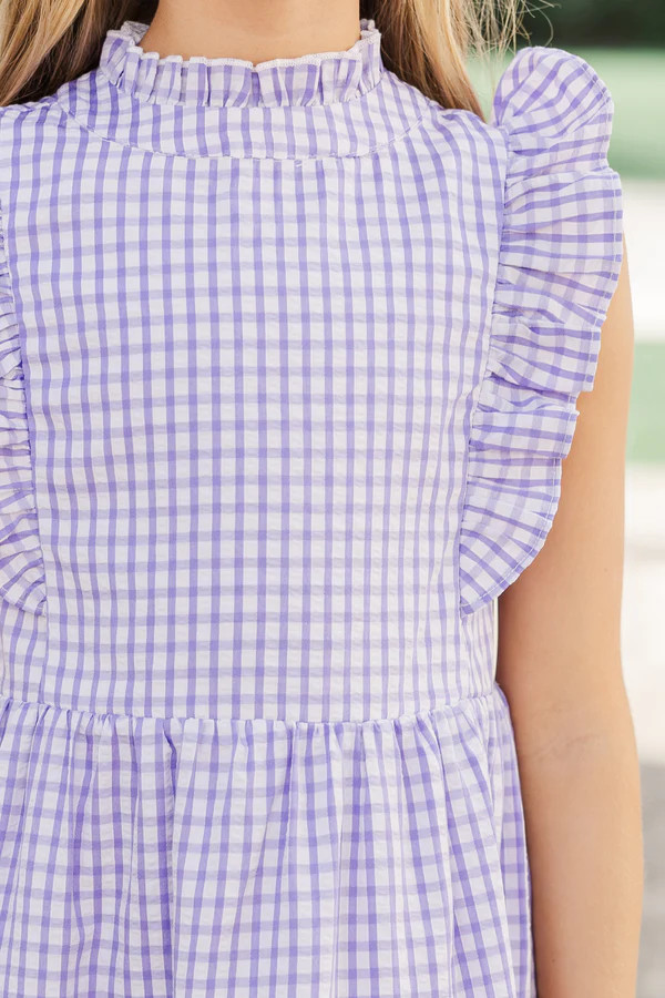 Girls: Kept Promises Lavender Gingham Babydoll Dress | The Mint Julep Boutique