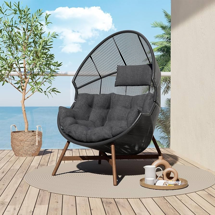 Grand patio Outdoor Egg Chair PE Wicker Wood Grain Finish Comfortable Conversation Chair with Ole... | Amazon (US)