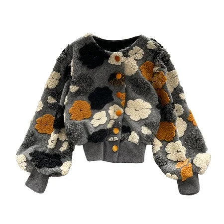 PERZOE Women Coat Cardigan Single-breasted Long Sleeves Flower Elegant Keep Warm Elastic Cuff Vintag | Walmart (US)