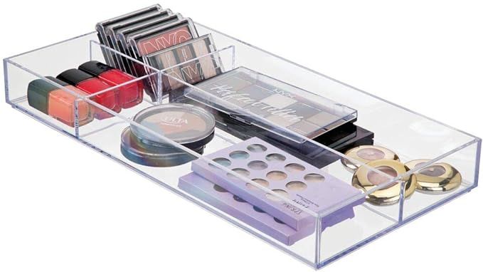mDesign Plastic Divided Makeup Organizer for Bathroom Drawer, Vanity, Countertop - Storage Bin fo... | Amazon (US)