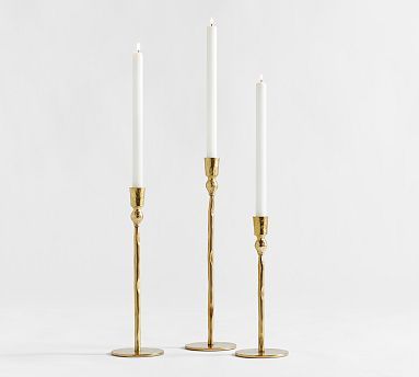 Poconos Hammered Taper Candleholders - Set of 3, Brass | Pottery Barn (US)