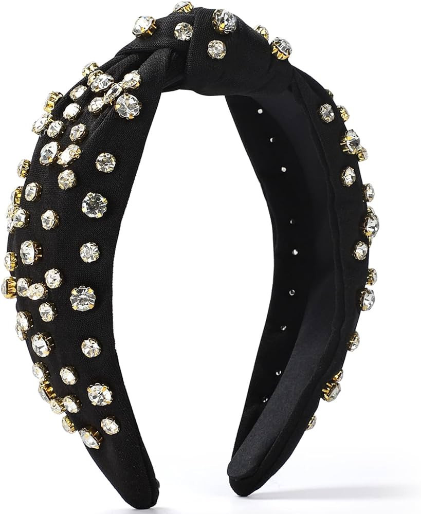 Etercycle Rhinestone Headband, Black Top Knotted Headbands for Women, Fashion Wide Head Band Luxu... | Amazon (US)