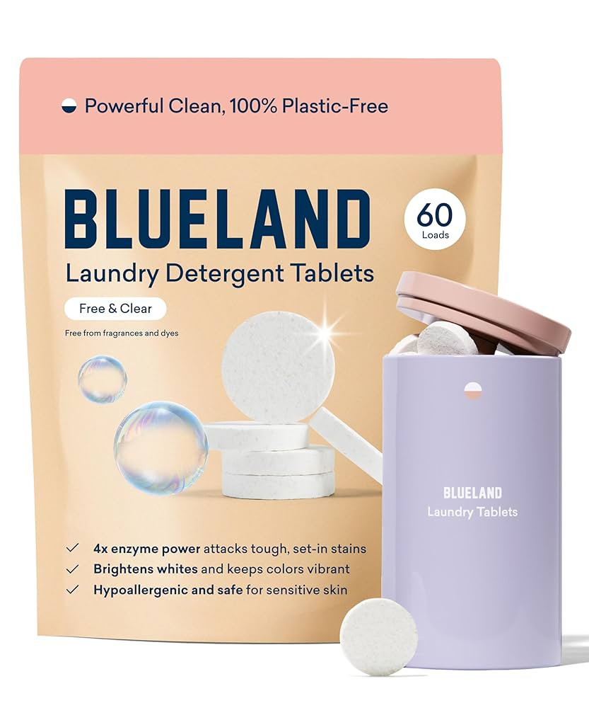 BLUELAND Laundry Detergent Tablets, Starter Set, 60 Count with Tin, Plastic-Free Eco-Friendly Pod... | Amazon (US)