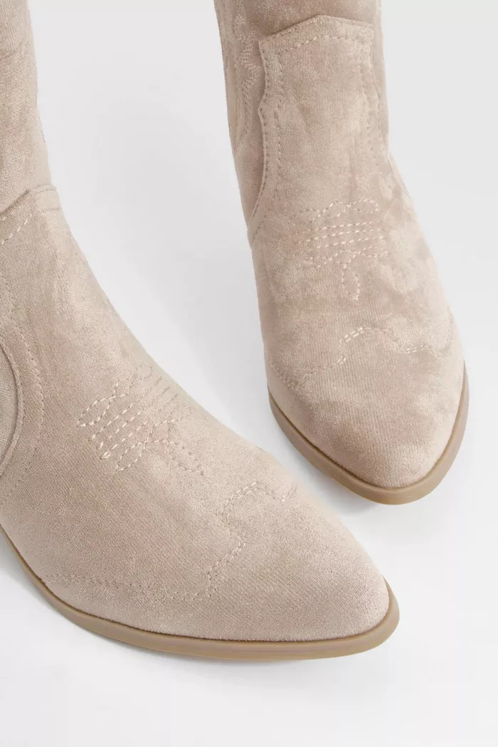 Faux Suede Embroidered Western Ankle Cowboy Boots | Boohoo.com (UK & IE)