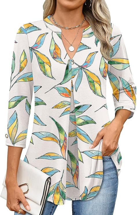 ANRABESS Womens Tops Business Dressy Casual Blouses 3/4 Length Sleeve Shirts 2026 Fall Work Tunic... | Amazon (US)