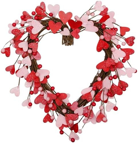 15 Inch Valentine's Day Wreath for Front Door Red Pink Heart Wreaths with Berries Valentine's Day... | Amazon (US)