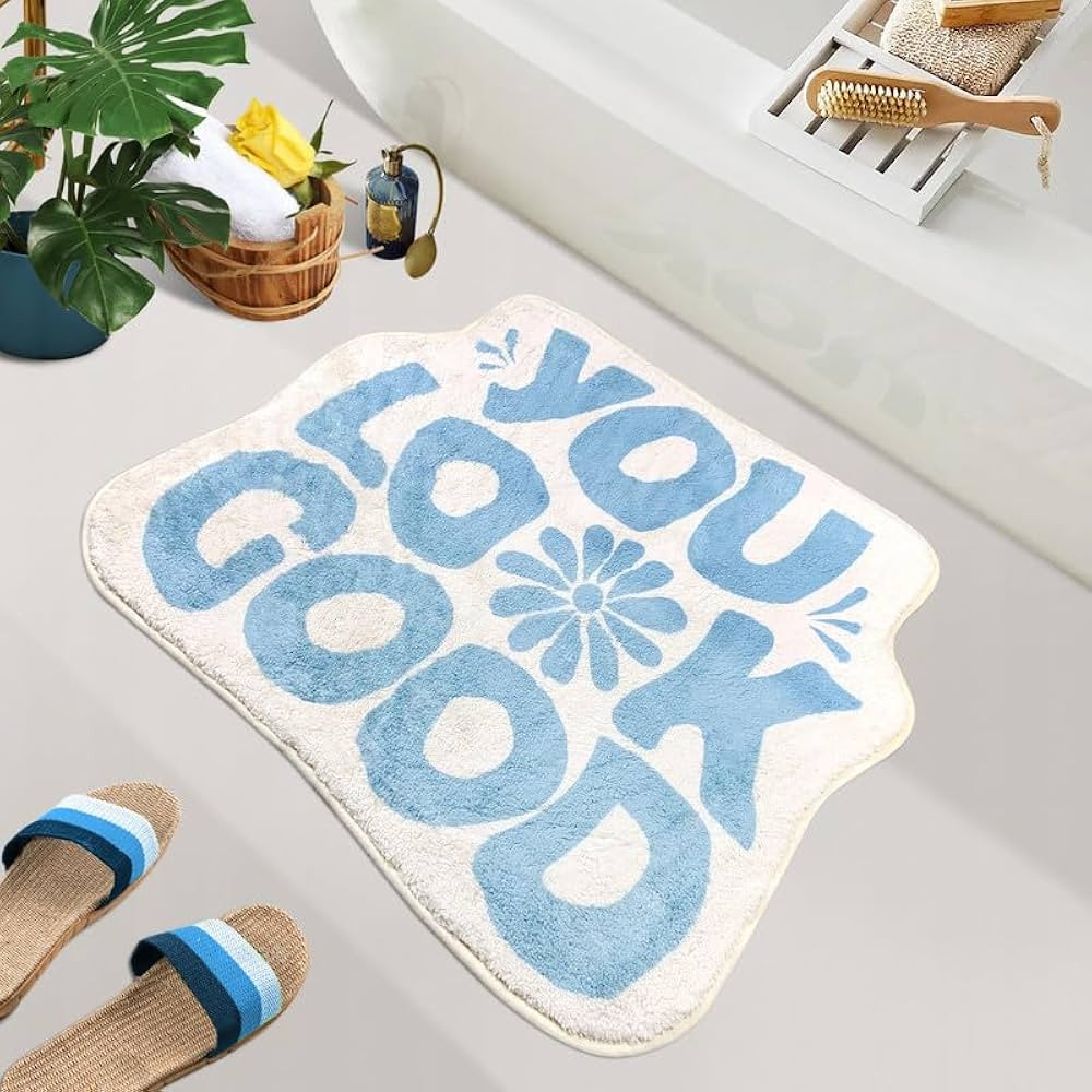 You Look Good Bath Mat Cute Funny Flower Bathroom Rug, Soft Absorbent Water Non Slip Rug, Superior Washable Microfiber Cool Shower Preppy Decor Rug (Sky Blue 21"x25") | Amazon (US)