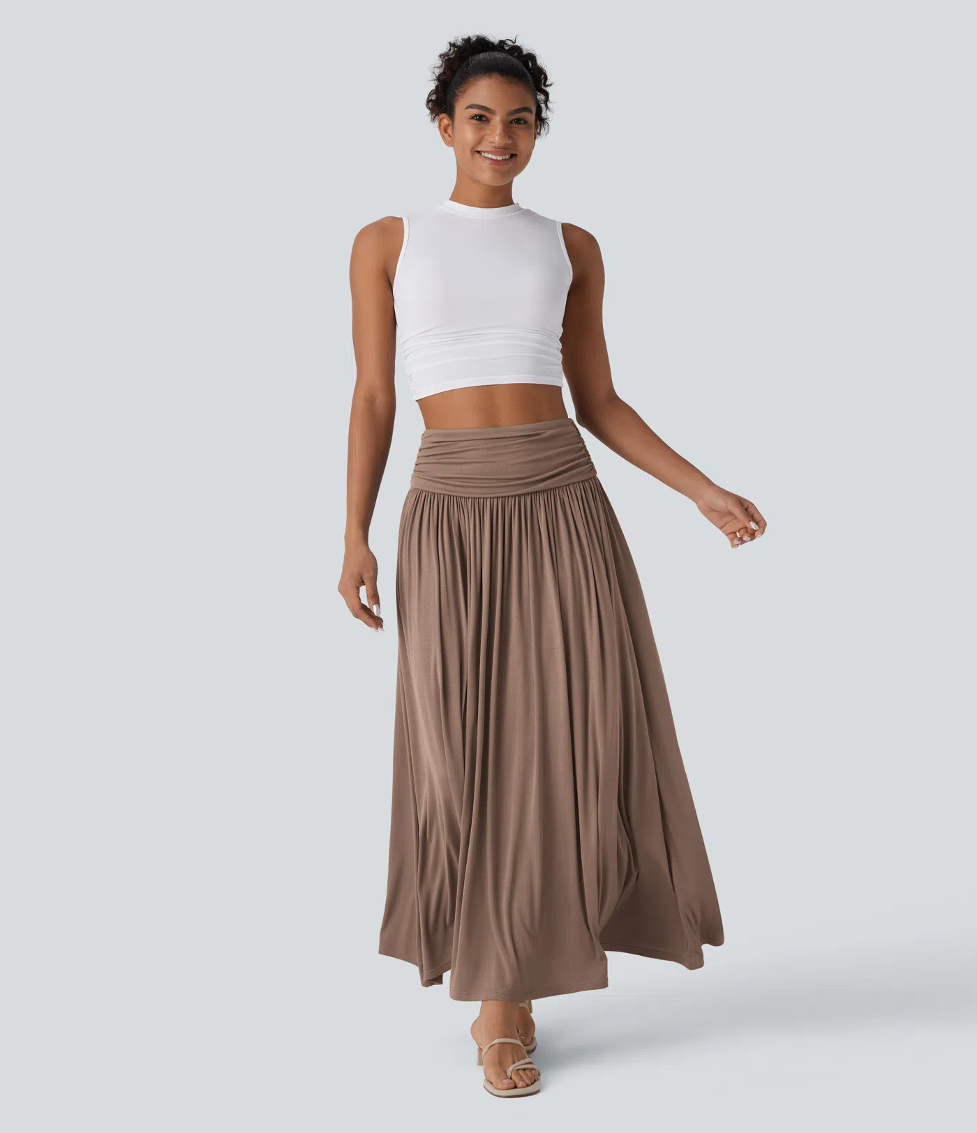 Women’s High Waisted Ruched Flowy Maxi Casual Skirt - Halara | HALARA