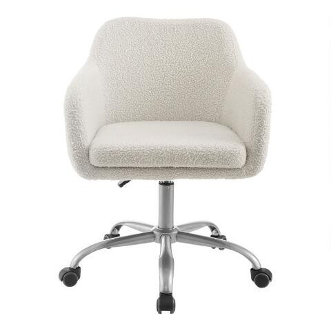 Ivory Faux Sherpa Ryan Upholstered Office Chair | World Market