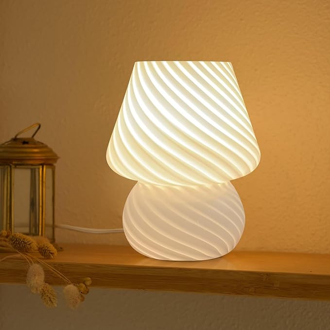 ONEWISH Mushroom Lamp-Small Bedside Table Lamp with Striped Glass, Nightstand Lamp for Bedroom, L... | Amazon (US)