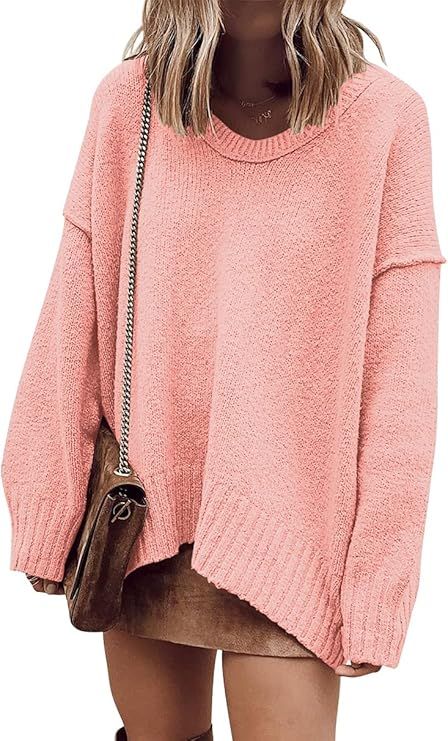 ANRABESS Women’s Casual Long Sleeve V Neck Off Shoulder Loose Baggy Comfy Knit Pullover Sweater... | Amazon (US)