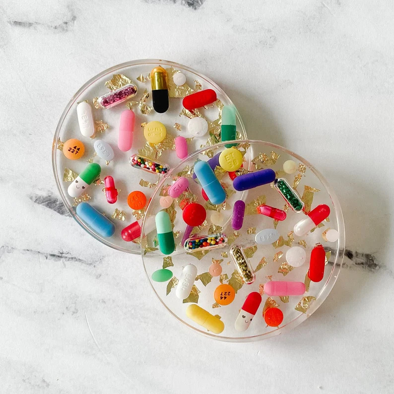 Gold Leaf Resin Pill Coasters - Set of TWO | Etsy (US)