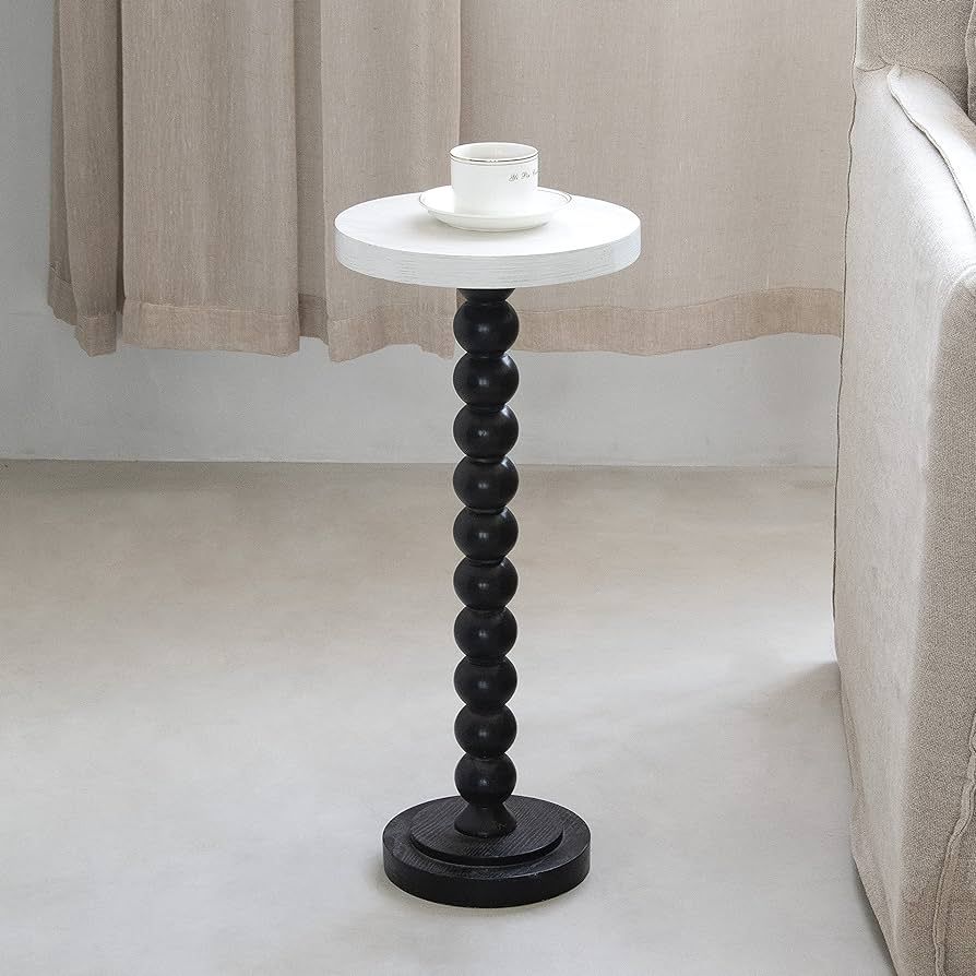 Pedestal Small End Table, Contemporary Side Table with Black Base and White Top | Amazon (US)