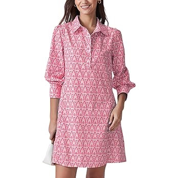 Floral Mini Dress Women Long Sleeve Holiday Sundress Button-Up Tunic Shirt Dress with Pockets | Amazon (US)