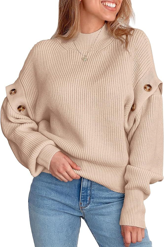 PRETTYGARDEN Women's Knit Pullover Sweater 2023 Fall Fashion Clothes Long Sleeve Mock Neck Blouse... | Amazon (US)