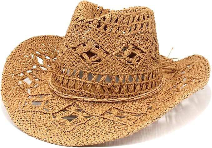 Straw Cowboy Hat for Womens Men Foldable Wide Brim Cowgirl Hat Travel Vacation Lightweight Beach ... | Amazon (US)