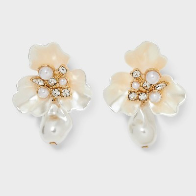 Floral Stone Earrings - A New Day™ Gold/Pearl | Target