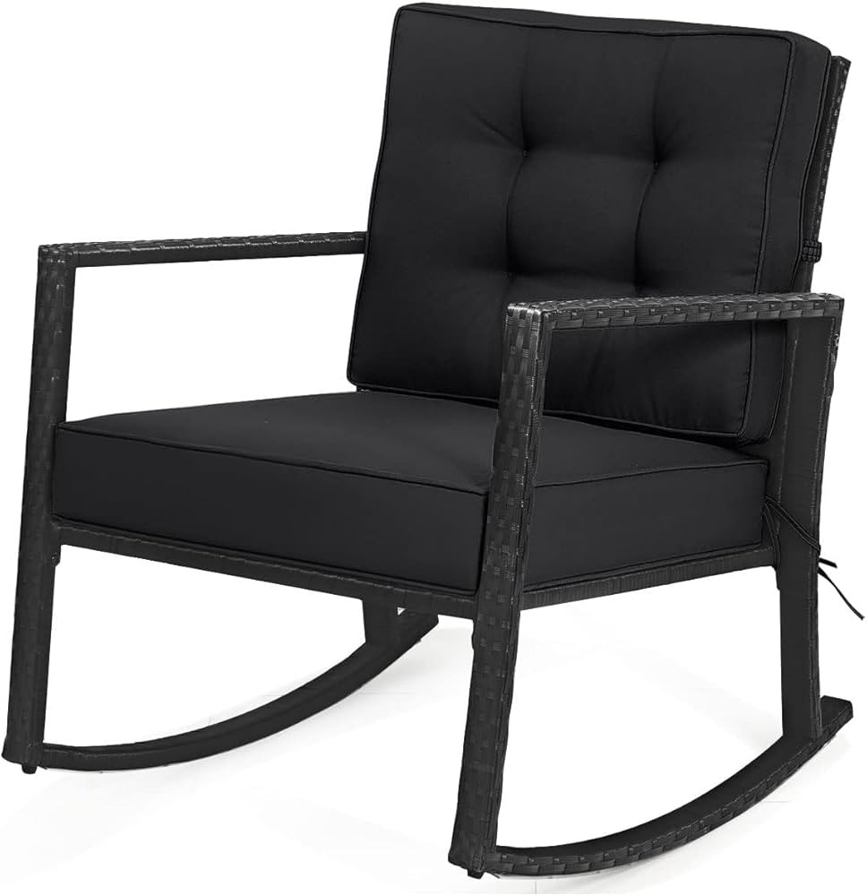 HAPPYGRILL Wicker Rocking Chair, Outdoor Patio Glider Chair with Heavy-Duty Frame, Thick Cushion,... | Amazon (US)