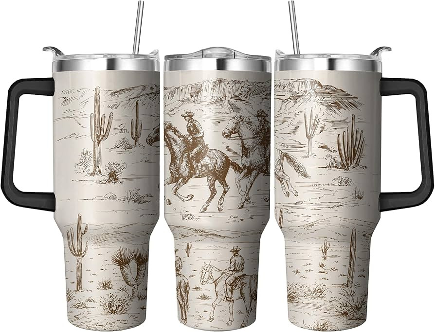 40 Oz Western Tumbler with Handle and Straw, Double Wall Stainless Steel Western Cup, Westerns Co... | Amazon (US)