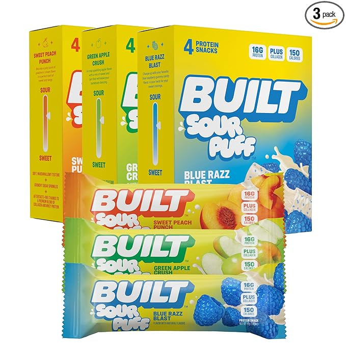 Built Bar, Sour Puff Protein Bars, Variety Pack, Collagen, On-the-go Snacks, Sour Candy, Mixed Sa... | Amazon (US)