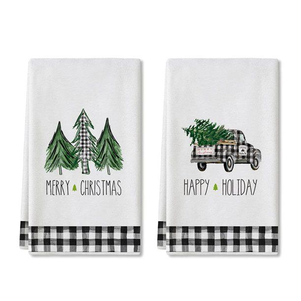Artoid Mode Christmas Buffalo Plaid Truck Tree Kitchen Dish Towels 18 x 28 Inch 2 Pieces Polyeste... | Walmart (US)