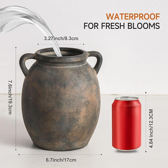 Ceramic Flower Vase 7.6 inch Farmhouse Rustic Vase Decorative Pottery Terracotta Vases for Home D... | Amazon (US)