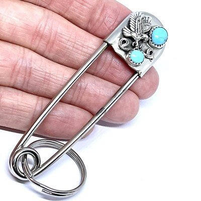 Giant Safety Pin Keyring Turquoise Eagle Key Chain Tag Navajo 4in Mens Gift   | eBay | eBay US