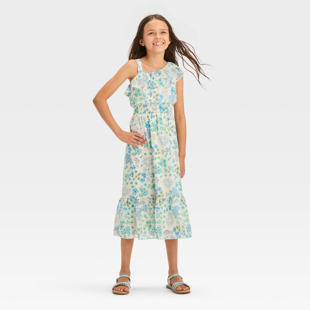 Zenzi Girls' One-Shoulder Floral Chiffon Dress | Target