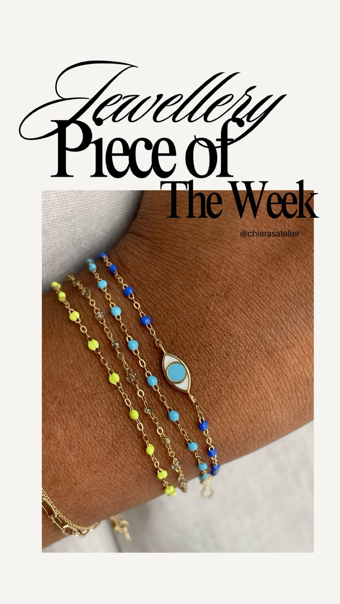 Jewellery for the summer 
Colourful chains 
Resin chain 
Turquoise jewellery 
Evil eye jewellery 
Gigi Clozeau 